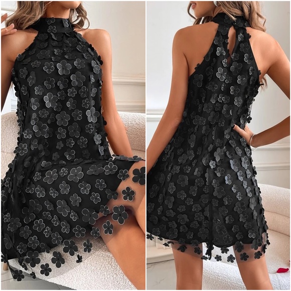 Floral Appliqué Keyhole back Party Summer Dress - Picture 4 of 6